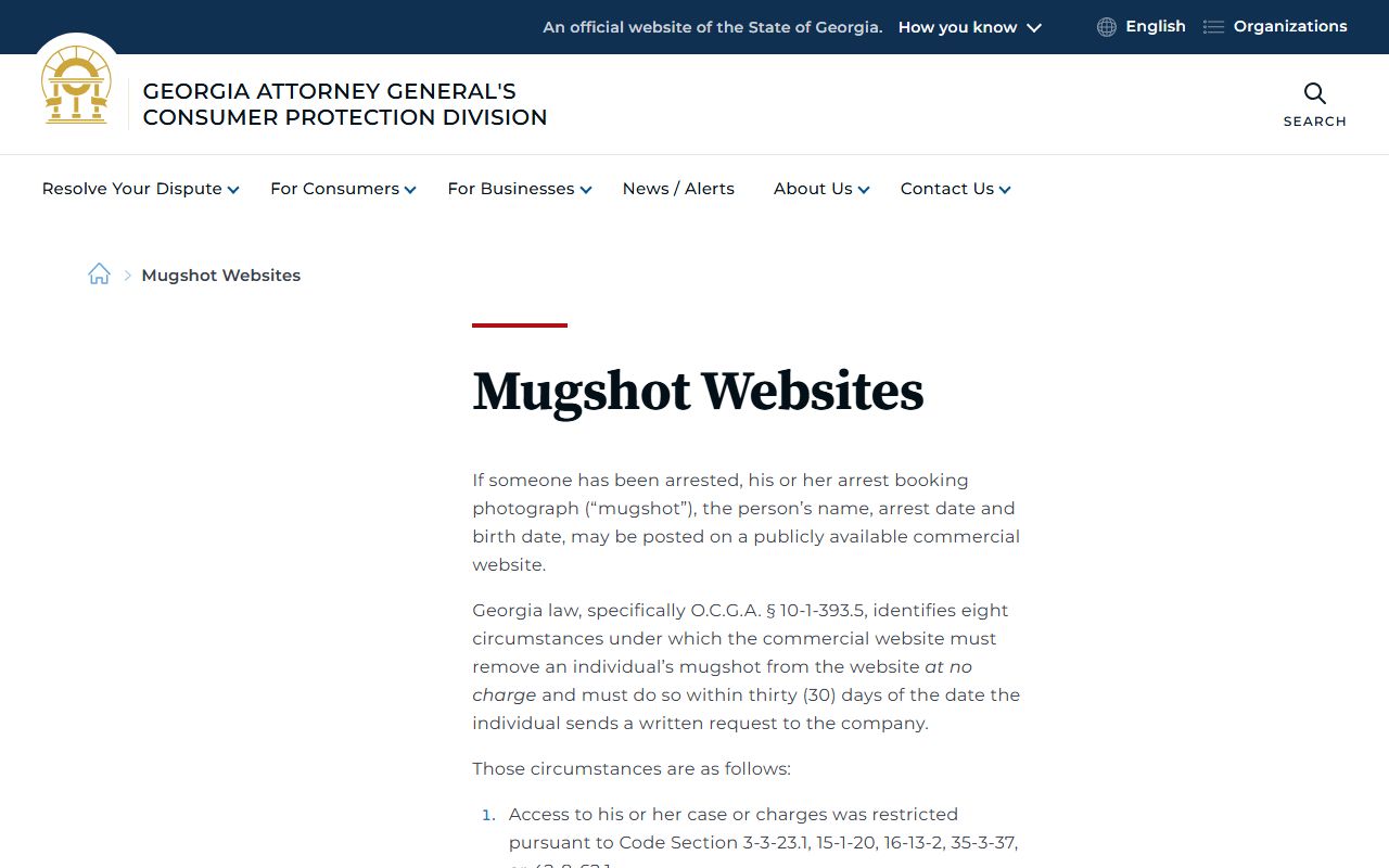 Screven County jail mugshots Georgia consumer protection mugshot website law
