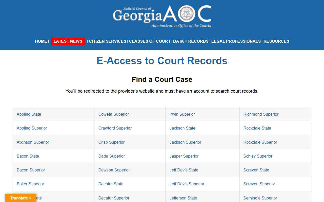 Screven County court records after jail arrest Georgia Courts E-Access listing